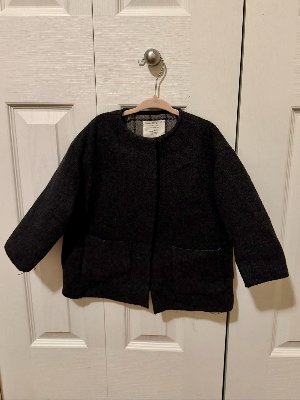 Zara Kids Black Wool-Blend Pea Coat